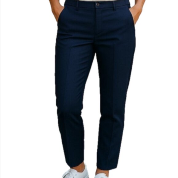 Calvin Klein Knit Jeans Women’s Pants Sz 10 Navy Stretch Leather Trim Tapered - Picture 5 of 14